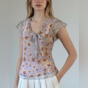 Adorable Sunny Leigh Cream Pink Tie Front silk Blouse